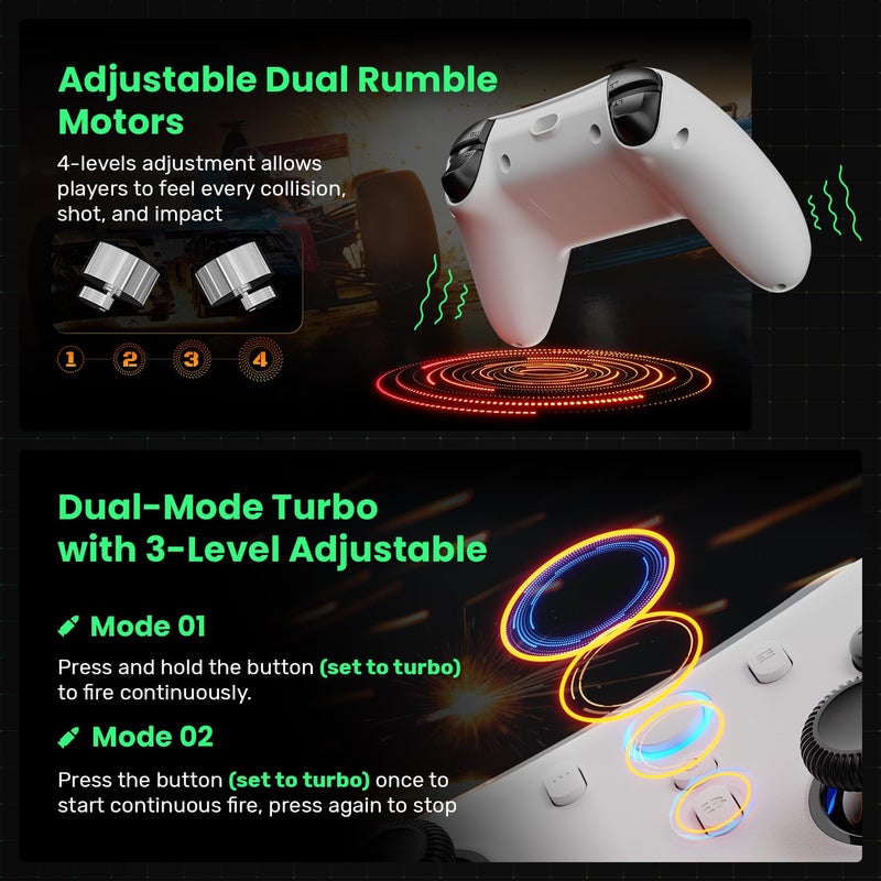 IFYOO N1 2.4G Wireless Gaming Controller, Hall Effect Trigger and Joystick, for PC Computer Laptop (Win 11/10/8/7), Steam, Android, PS3, Switch(No Gyro), Wired Game Controller Dual-Mode Gamepad - Image 5